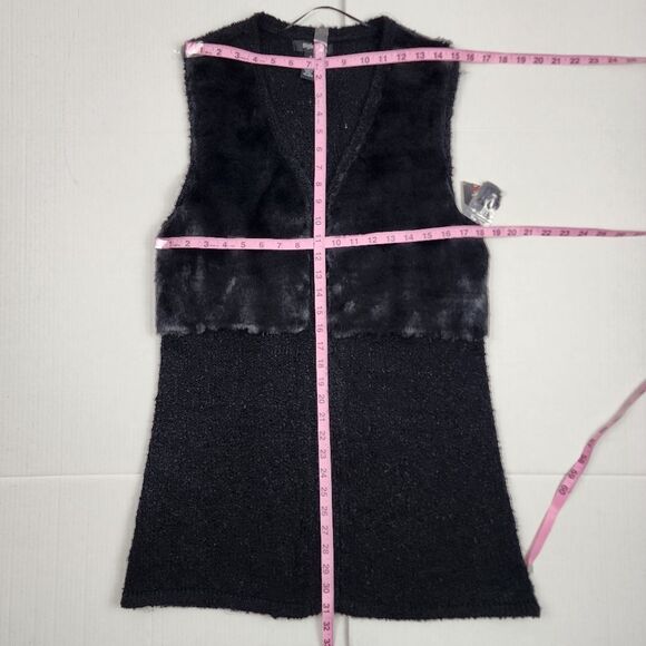 Style & Co Black Vest Sweater Faux Fur Accent Open Front Sleeveless Cardigan S - Picture 8 of 16